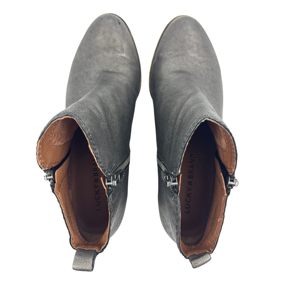 Lucky Brand Basel Metallic Pewter Silver Leather Ankle Booties LK-BASEL Size 7M - Picture 5 of 7